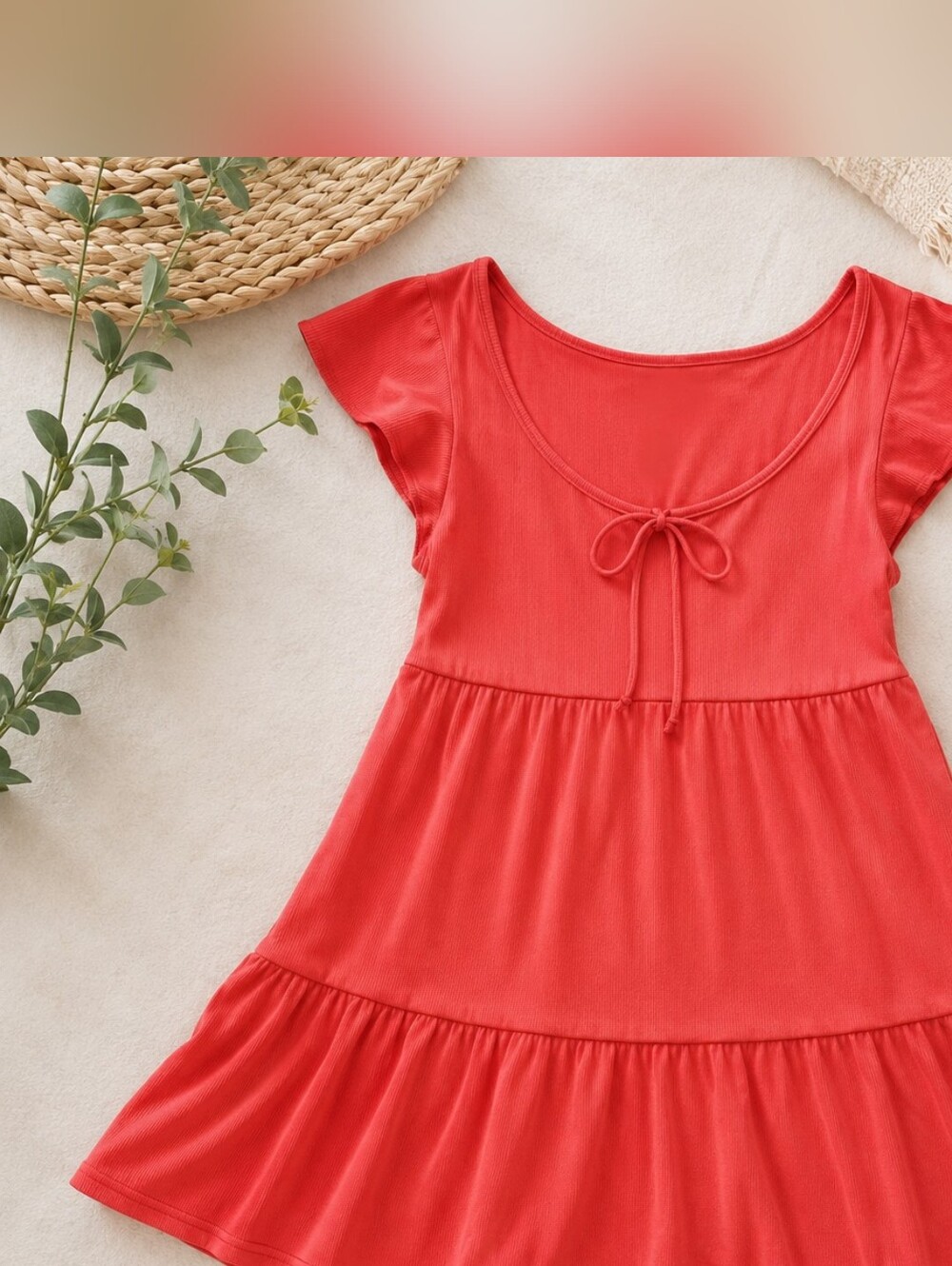 Women's Tiered Mini Dress Size Large Front Bow